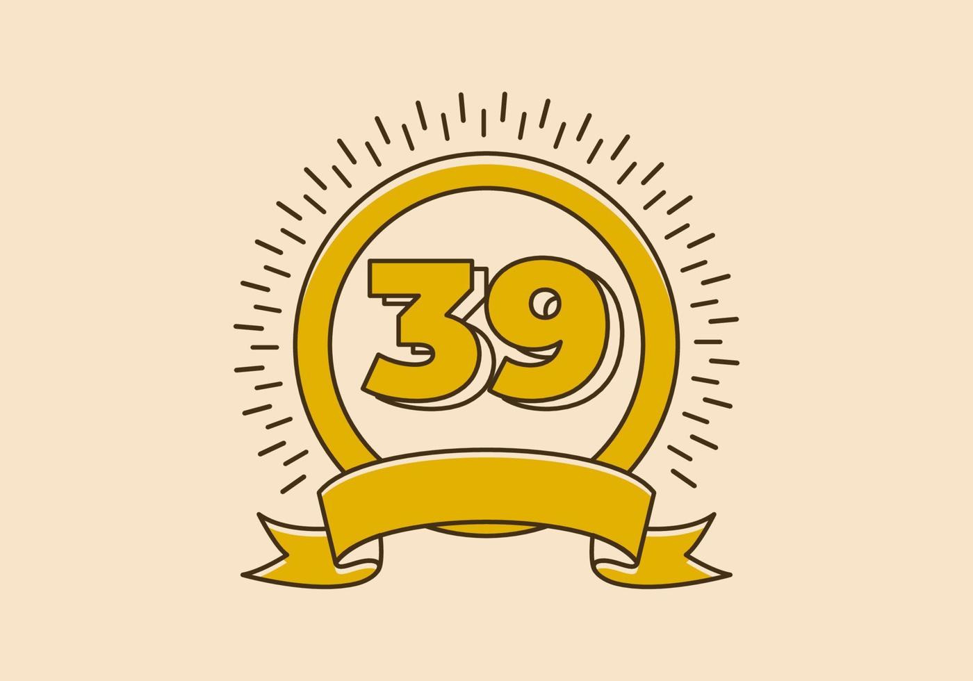 årgång gul cirkel bricka med siffra 39 på den vektor