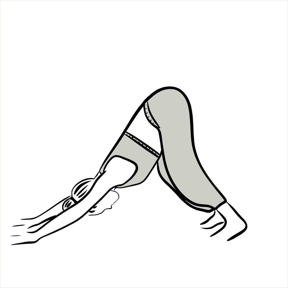 de flicka är håller på med yoga. stretching. övning för en friska tillbaka. aerobics. kondition. illustration av en flicka i en topp och damasker vektor