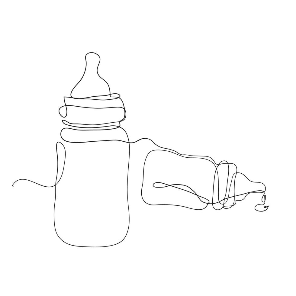 kontinuierliche strichzeichnung babyflasche schnuller illustration vektor