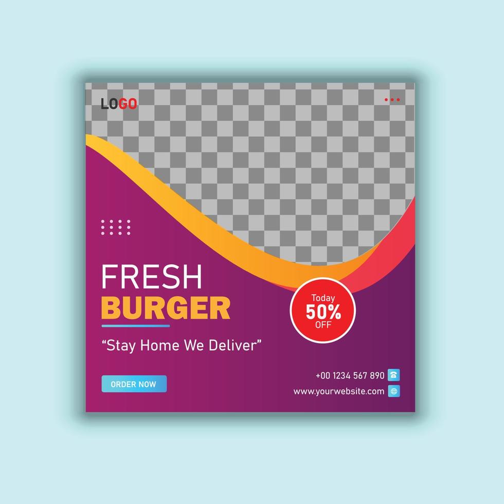 Fast Food, Food-Burger, Food-Menü-Web und Social-Media-Post-Design-Vorlage vektor