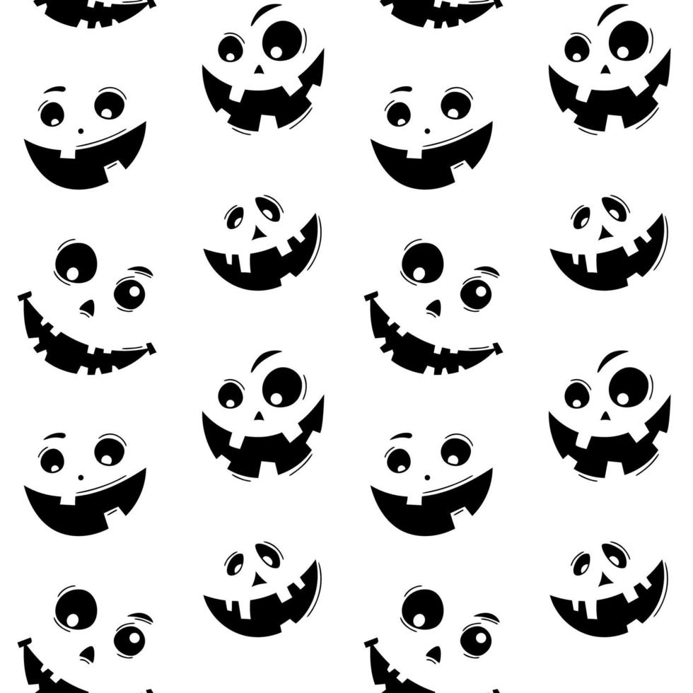 sömlös mönster med känslor halloween pumpor på vit bakgrund. rolig ansikten för klippbok digital papper, textil- skriva ut, sida fylla. vektor illustration