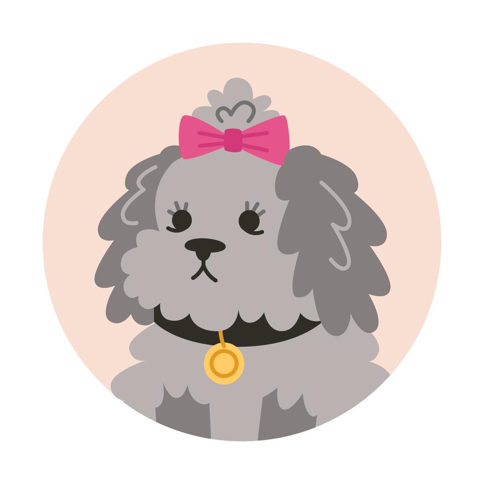 lockigt liten hund porträtt, avatar i platt stil vektor