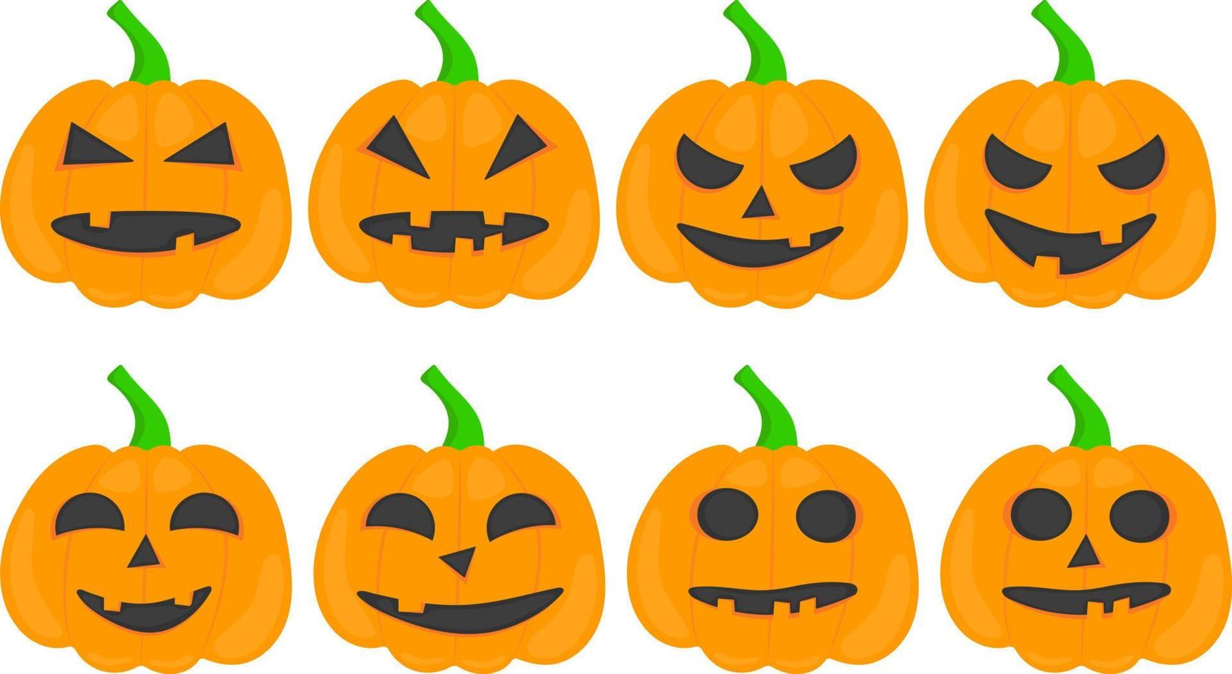 annorlunda orange halloween pumpor med ansikten och känslor vektor