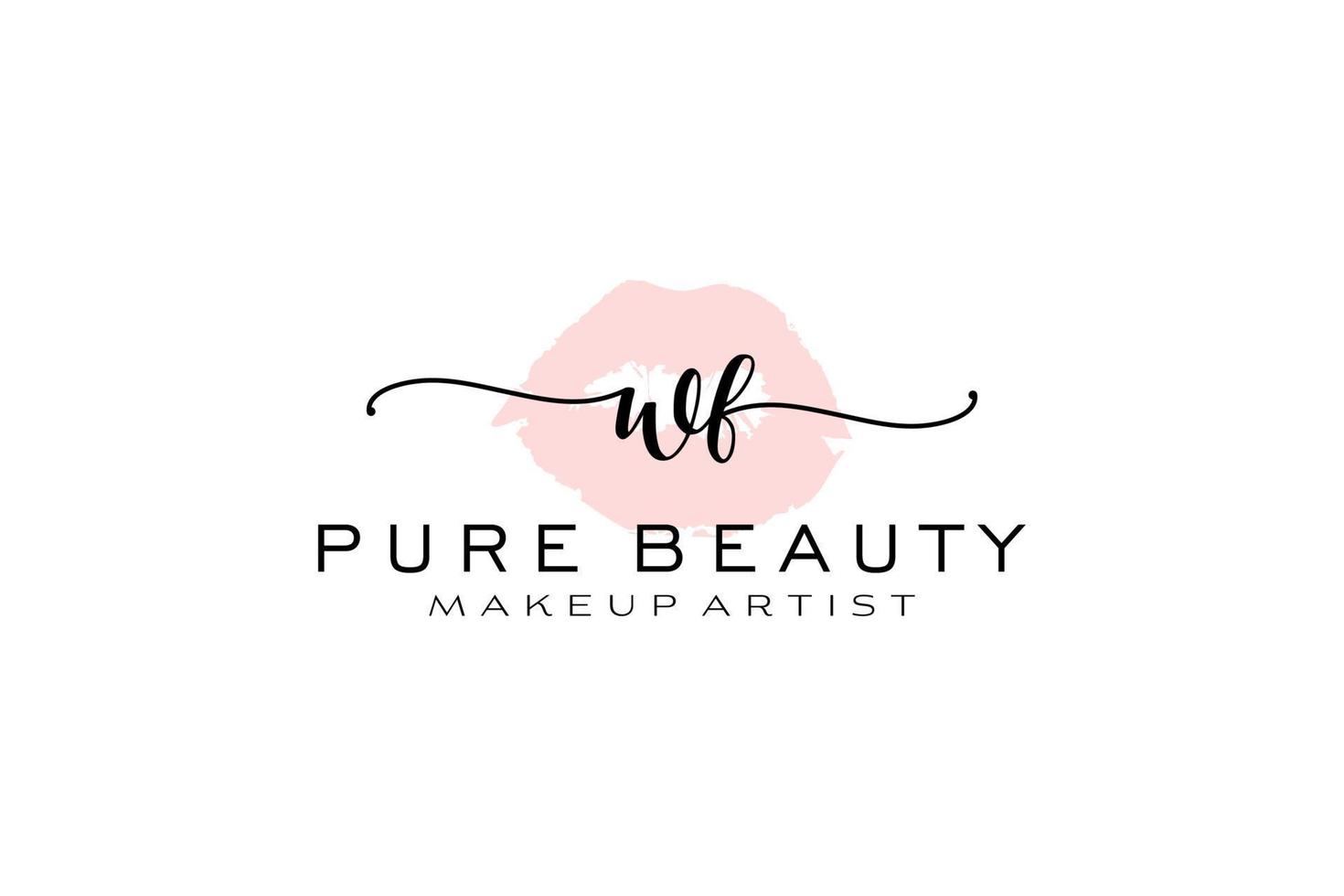 vorgefertigtes Logo-Design mit anfänglichen wf-Aquarelllippen, Logo für Make-up-Künstler-Business-Branding, errötendes Beauty-Boutique-Logo-Design, Kalligrafie-Logo mit kreativer Vorlage. vektor