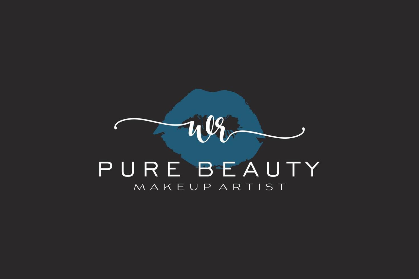 vorgefertigtes Logo-Design mit anfänglichen wr-Aquarelllippen, Logo für Make-up-Künstler-Business-Branding, errötendes Beauty-Boutique-Logo-Design, Kalligrafie-Logo mit kreativer Vorlage. vektor