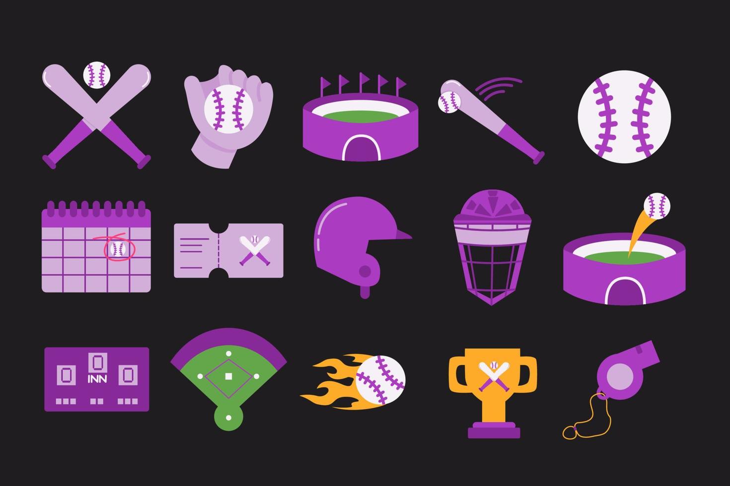 Baseball-Icon-Set. sammlung der flachen illustration des baseballs vektor