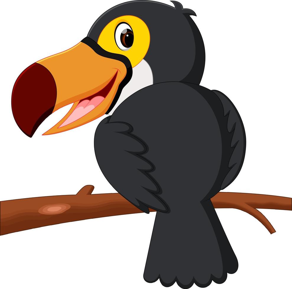 tecknad serie fågel toucan på en gren vektor