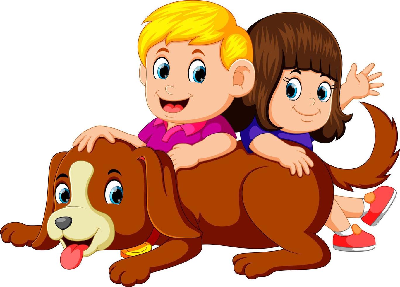 zwei Kinder mit ihrem Hund vektor
