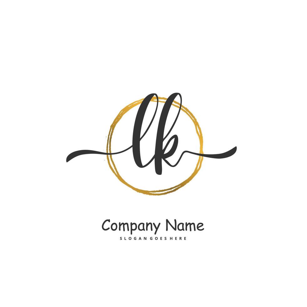 lk Anfangshandschrift und Signatur-Logo-Design mit Kreis. schönes design handgeschriebenes logo für mode, team, hochzeit, luxuslogo. vektor