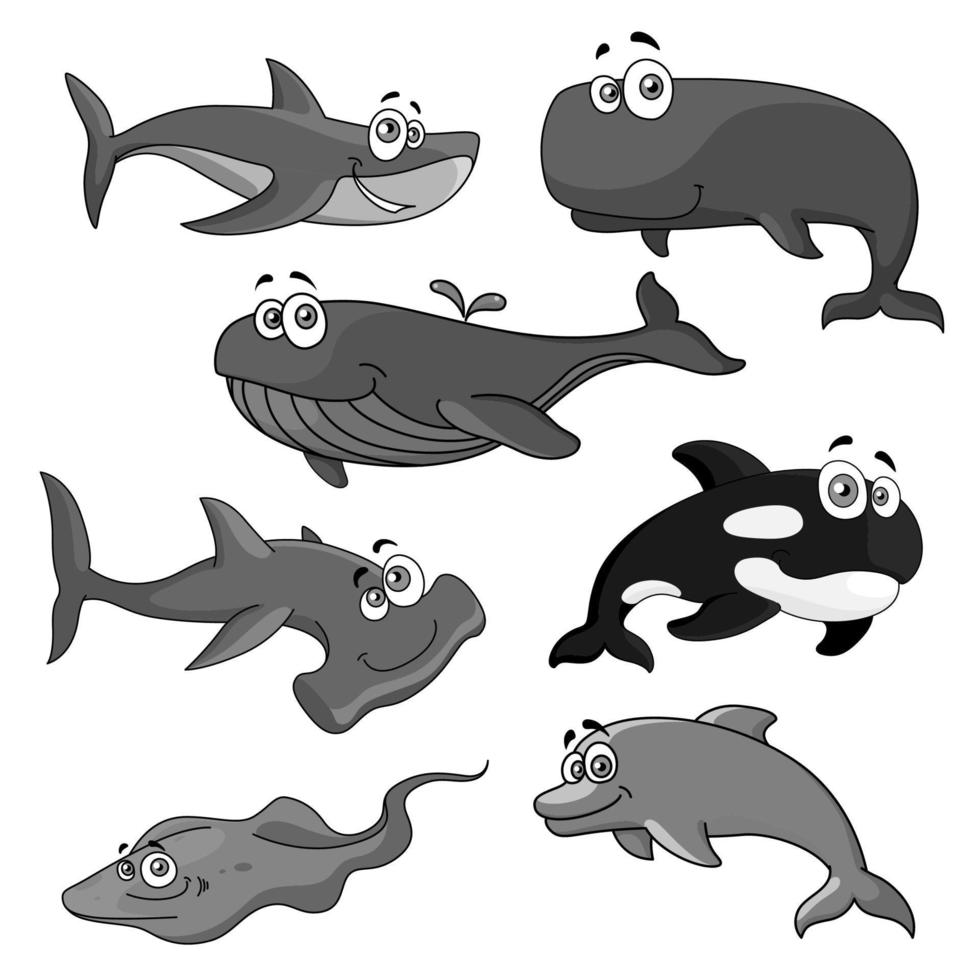 vektor ikoner av hav hav fisk tecknad serie djur