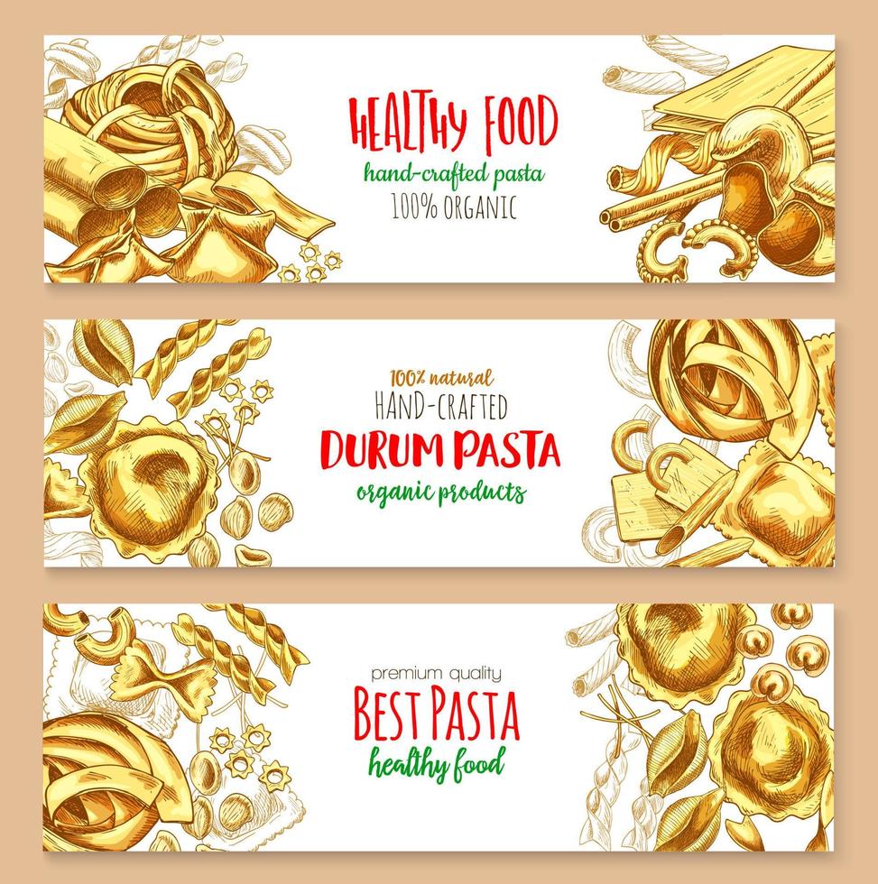handgjord pasta italiensk kök vektor banderoller
