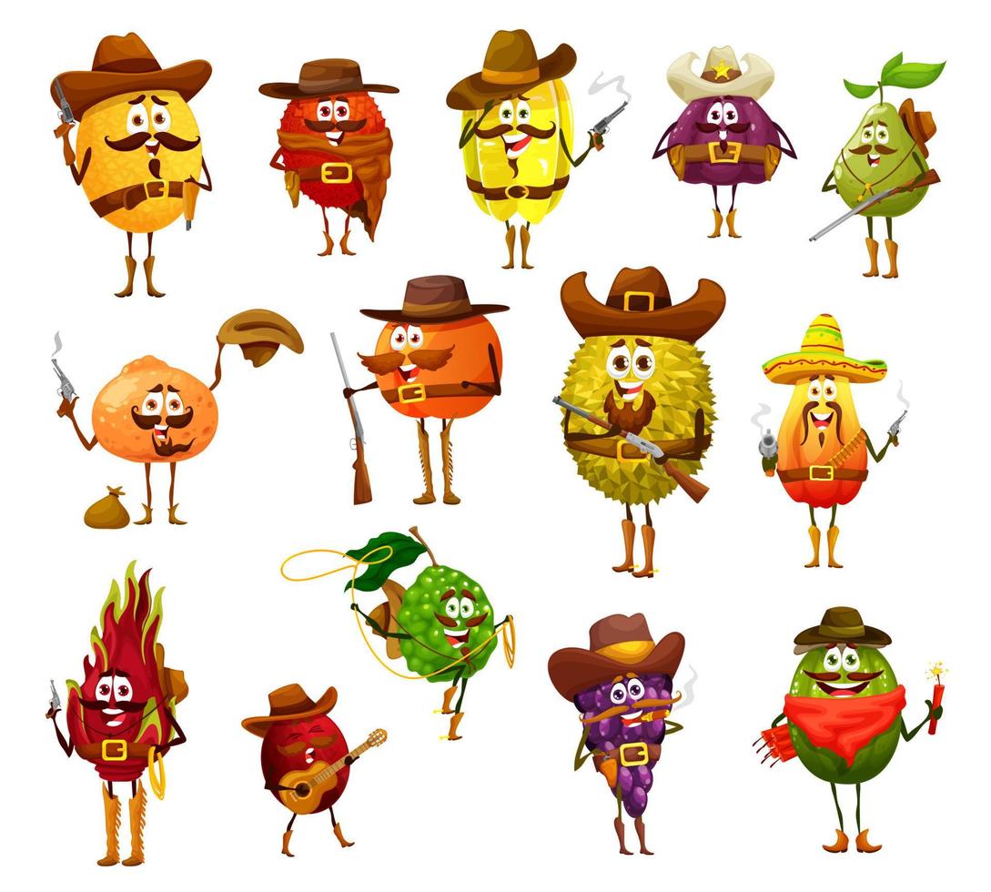 tecknad serie cowboy rånare, sheriff, ranger frukt vektor