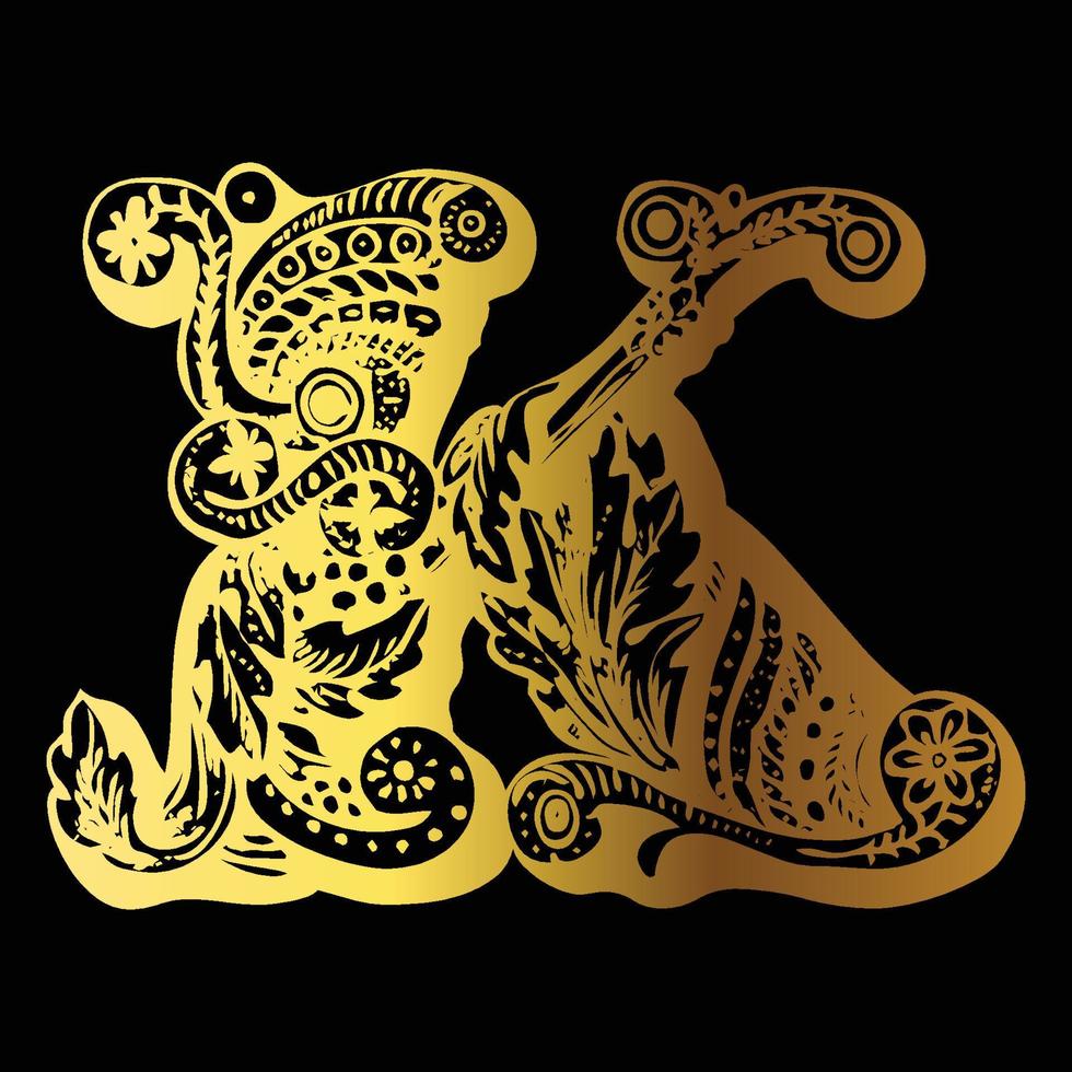 goldenes Farbtätowierungsdesign k auf schwarzem Hintergrund vektor