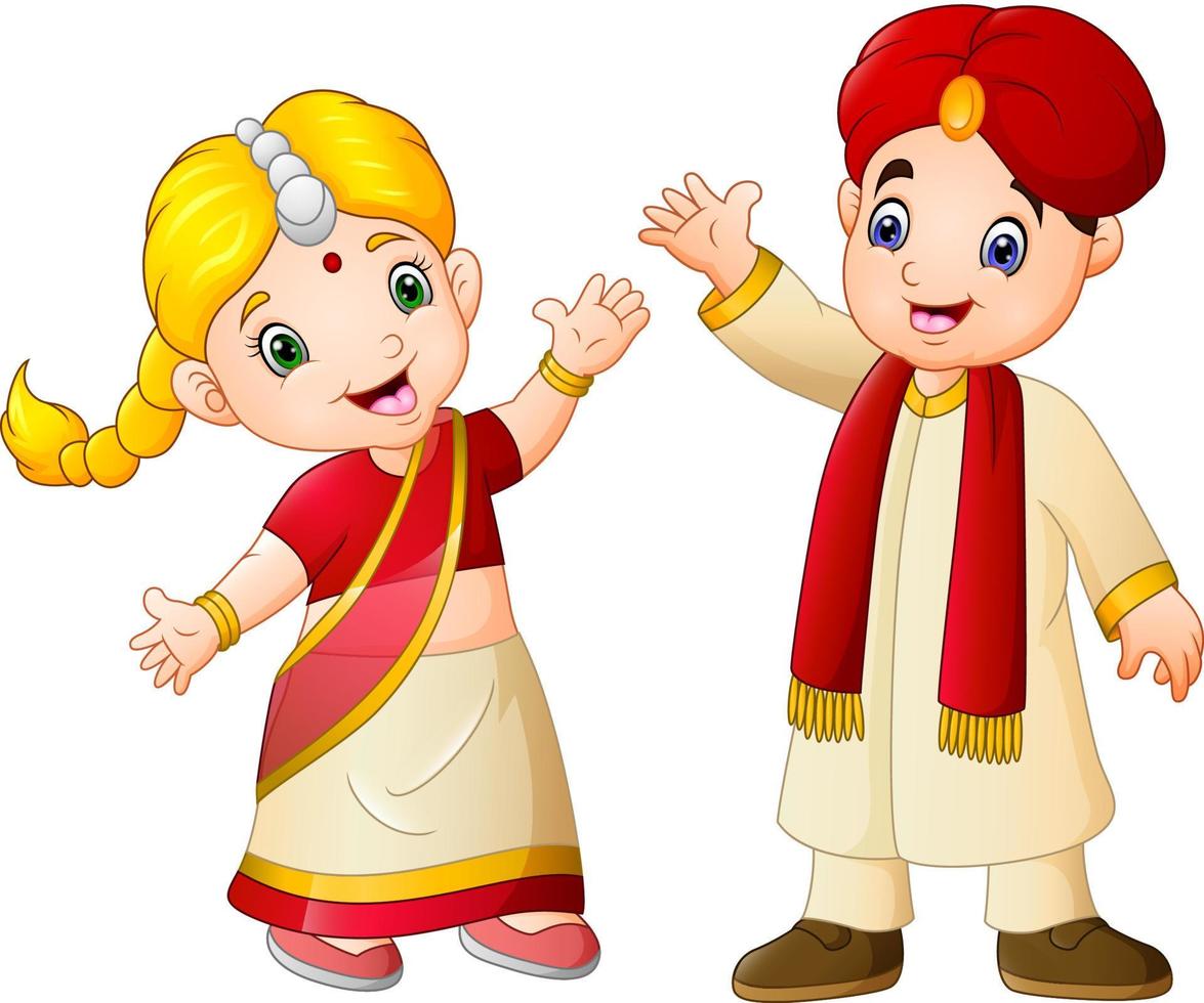 Cartoon indisches Paar in traditioneller Tracht vektor