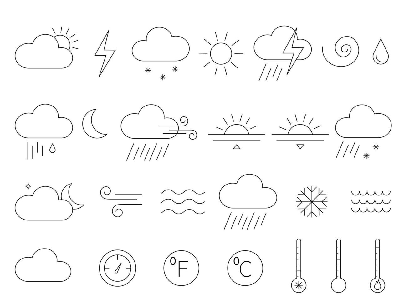 enkel vektor ikoner väder element i linje stil