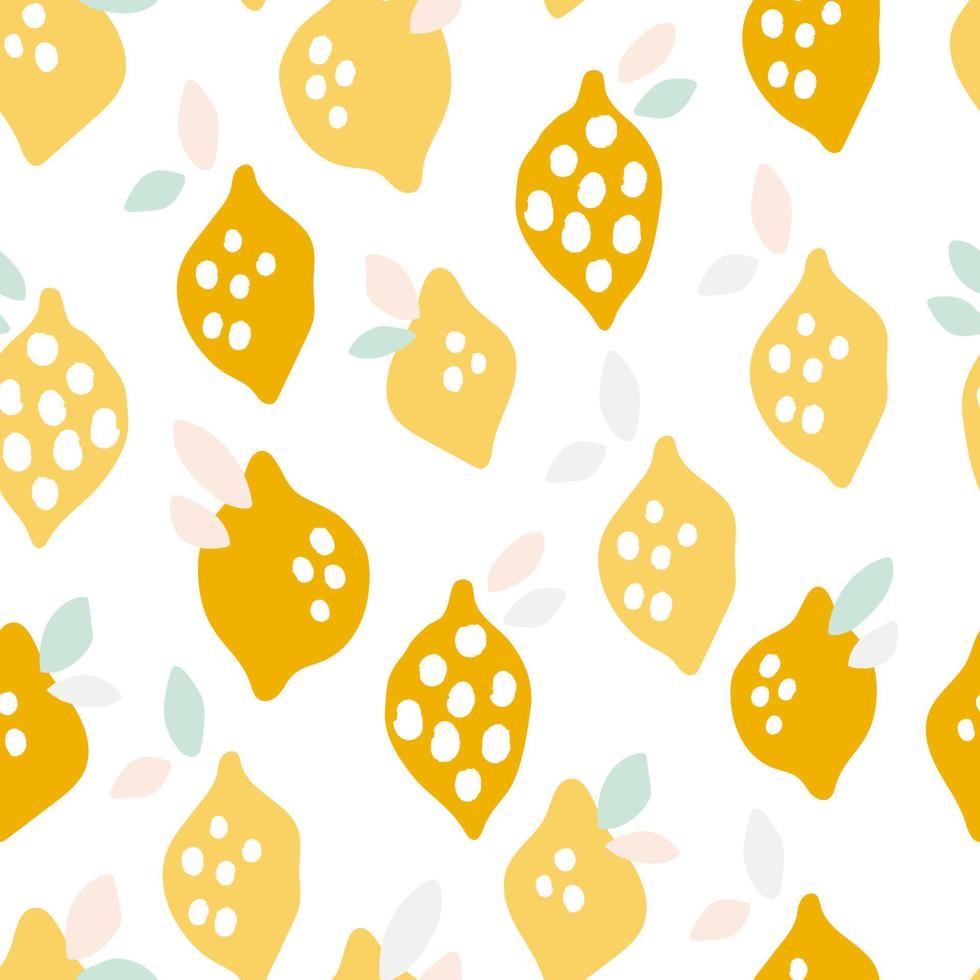 handgezeichnete gelbe Zitronen. abstrakte süße Früchte auf weißem Hintergrund im modernen Stil für Küche oder Schürze. Nahtloses Muster mit Vektorgrafiken von Lebensmitteln für ein Handtuch oder eine Tischdecke. vektor