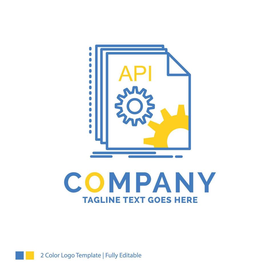 api. app. kodning. utvecklaren. programvara blå gul företag logotyp mall. kreativ design mall plats för Tagline. vektor