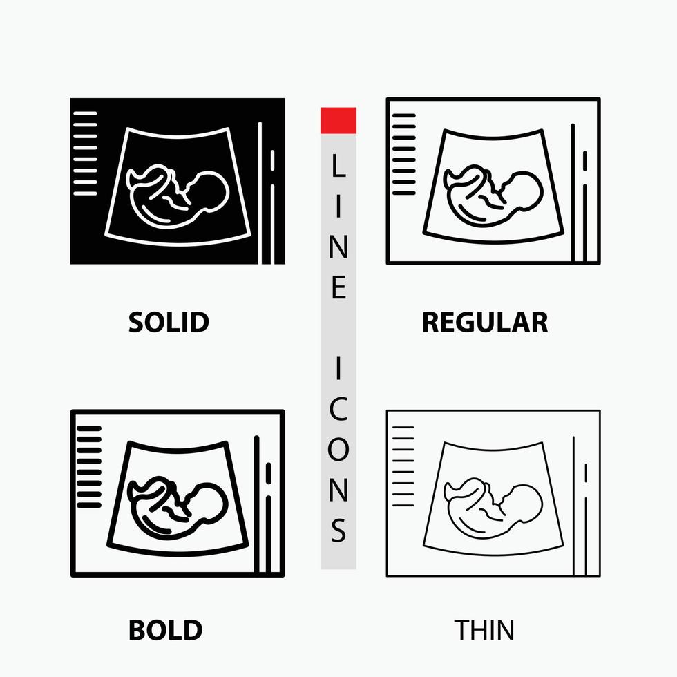 Mutterschaft. Schwangerschaft. Sonogramm. Baby. ultraschall-symbol in dünn. regulär. fette Linie und Glyphenstil. Vektor-Illustration vektor