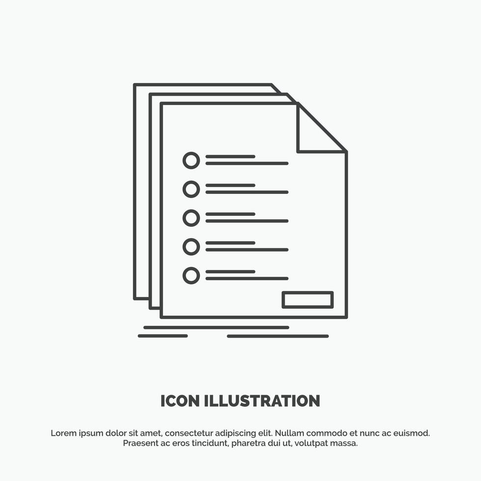 kolla upp. arkivering. lista. lista. registrering ikon. linje vektor grå symbol för ui och ux. hemsida eller mobil Ansökan