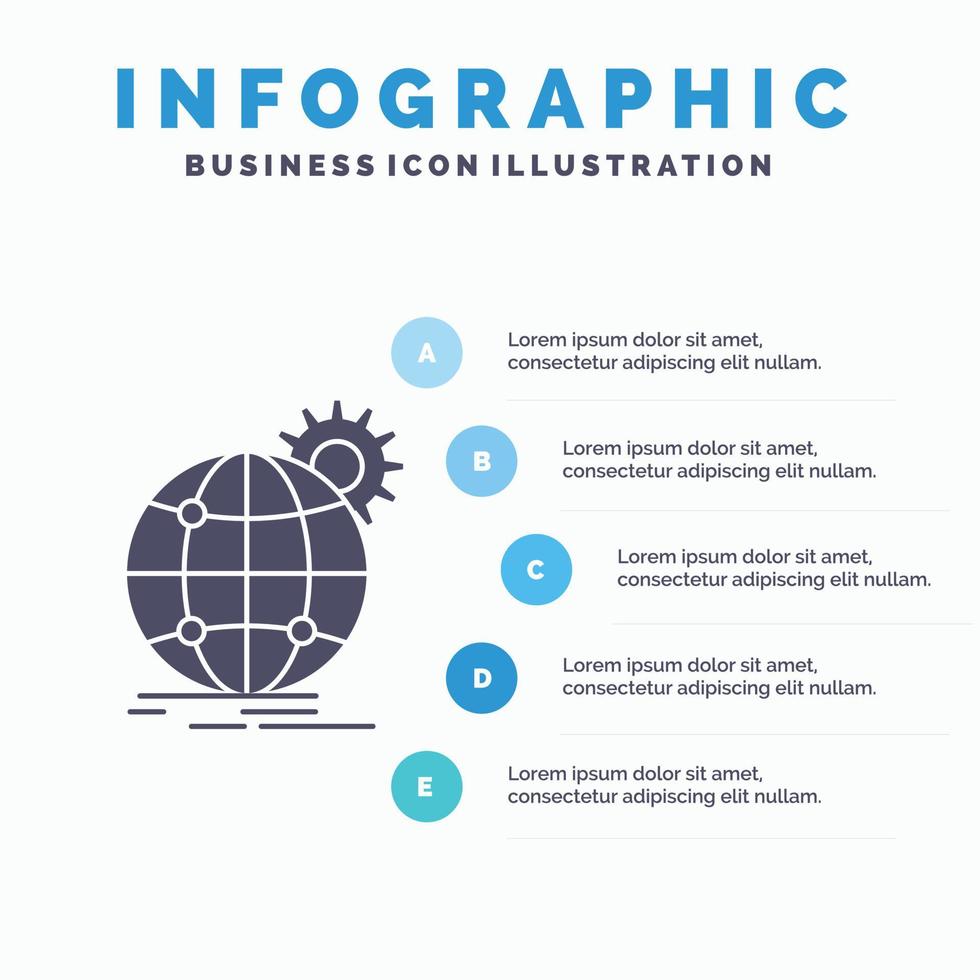 International. Geschäft. Globus. weltweit. Getriebe-Infografik-Vorlage für Website und Präsentation. Glyph graues Symbol mit blauer Infografik-Stil-Vektorillustration. vektor