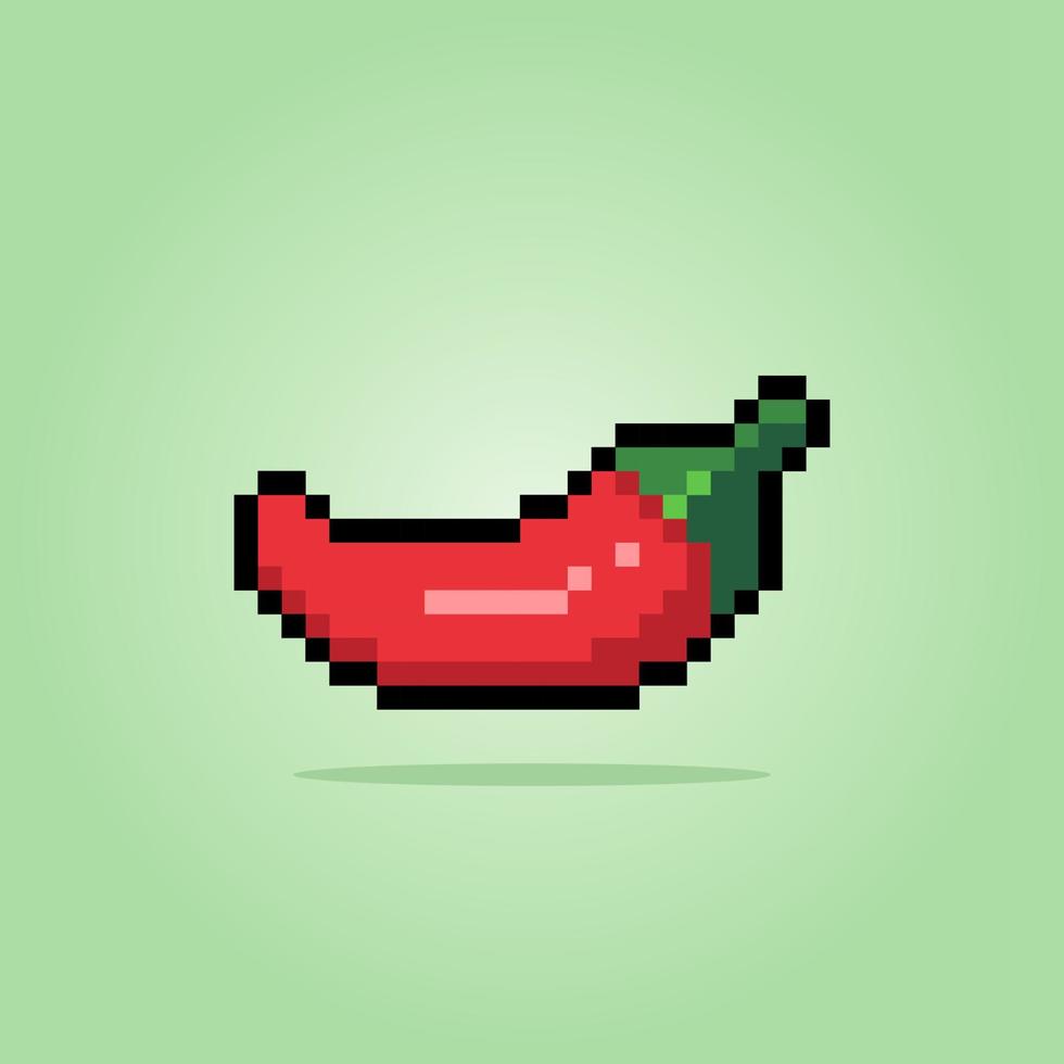 röd chili 8 bitars pixlar. grönsak för speltillgångar i vektorillustration. vektor
