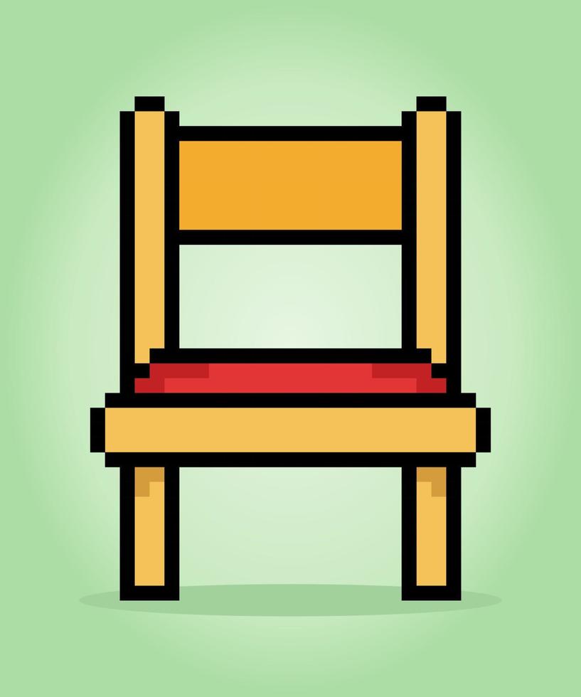 8-Bit-Pixel-Holzstuhl in Vektorillustration für Spielressourcen. vektor