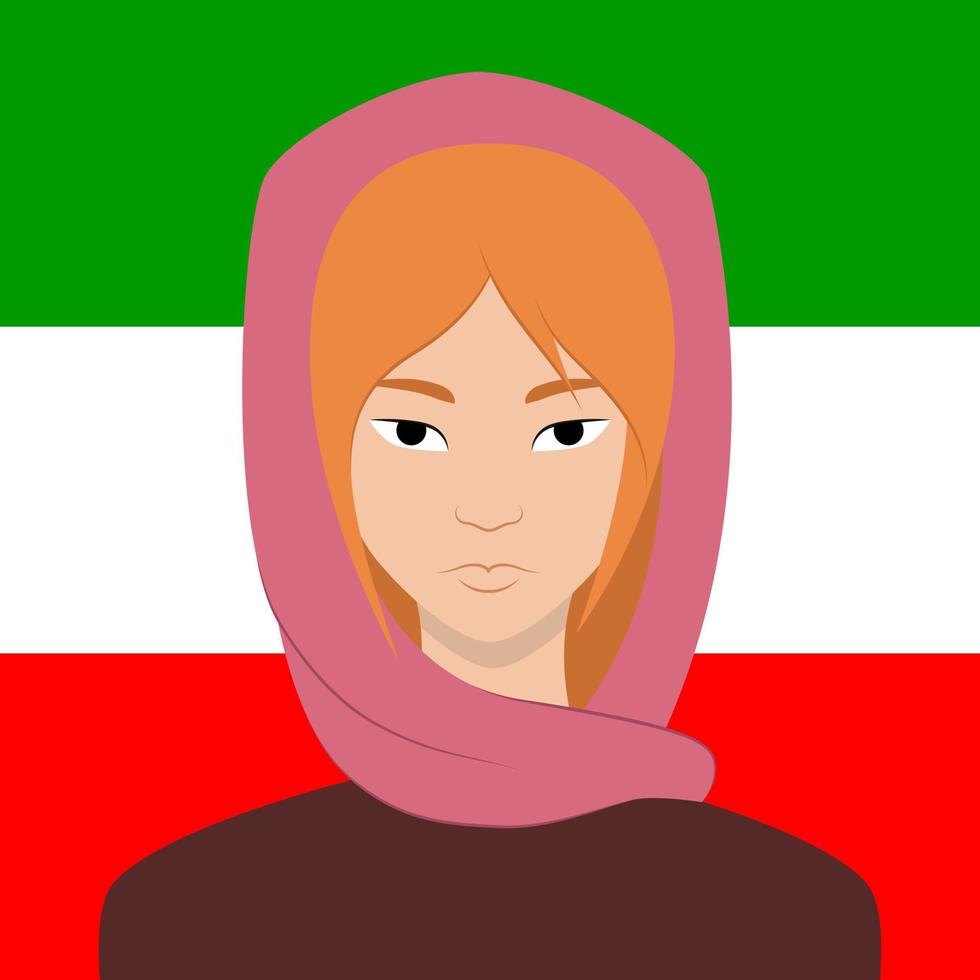 porträtt av en kvinna. rosa hijab. iranian flagga. rödhårig kvinna. vektor