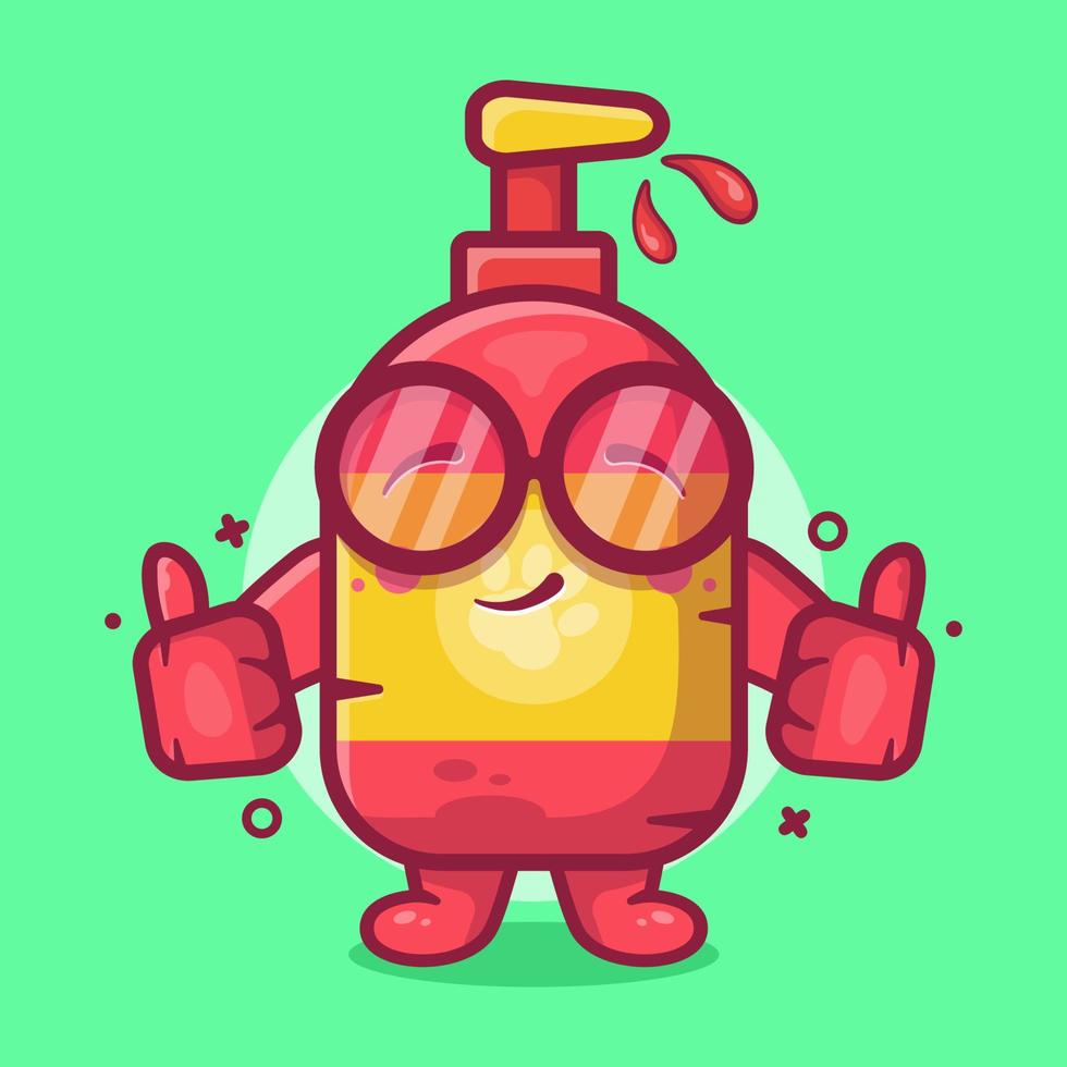 niedliches Haustier-Shampoo-Flaschen-Charakter-Maskottchen mit Daumen nach oben Handgeste isolierter Cartoon im flachen Design vektor