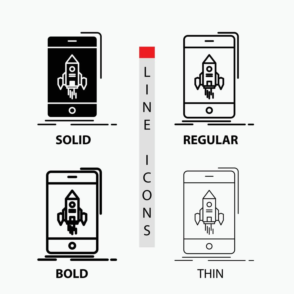 Spiel. Spielen. Anfang. Handy, Mobiltelefon. Telefonsymbol in dünn. regulär. fette Linie und Glyphenstil. Vektor-Illustration vektor