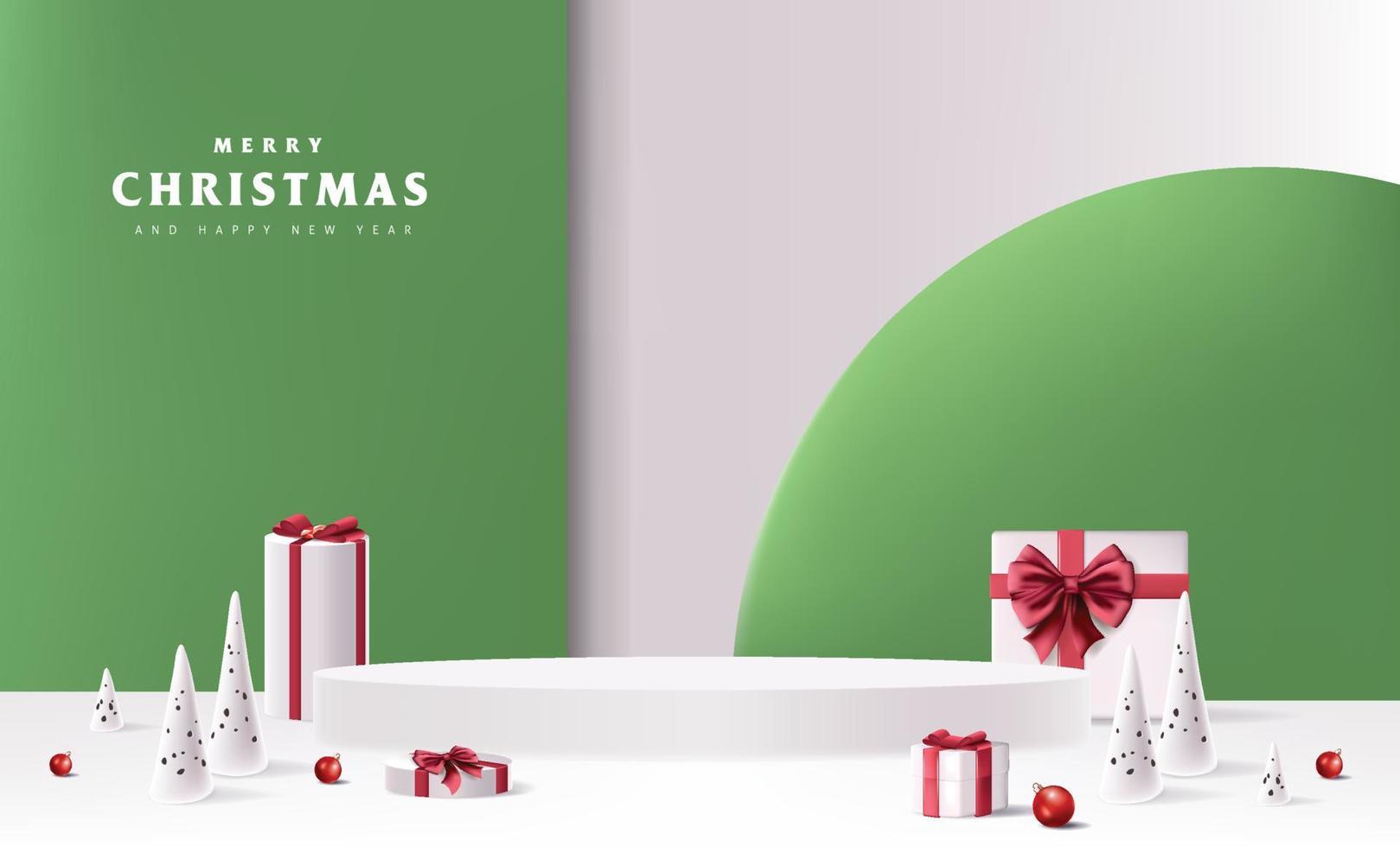 glad jul försäljning baner med produkt visa cylindrisk form gåva låda röd rosett dekoration vektor