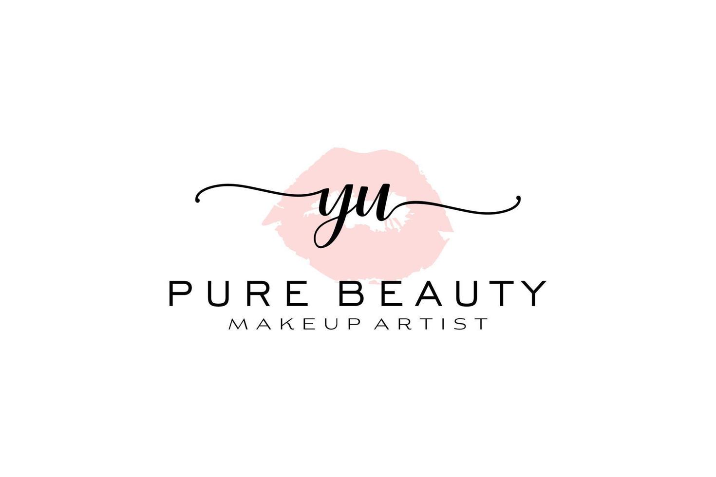 vorgefertigtes Logo-Design mit anfänglichen Yu-Aquarelllippen, Logo für Make-up-Künstler-Business-Branding, Blush-Beauty-Boutique-Logo-Design, Kalligrafie-Logo mit kreativer Vorlage. vektor