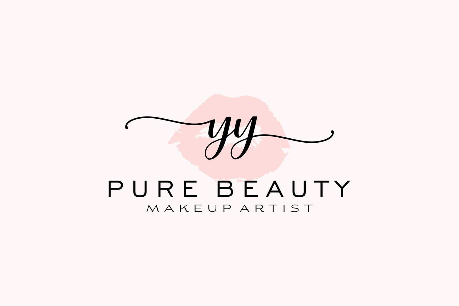 vorgefertigtes Logo-Design mit anfänglichen yy-Aquarelllippen, Logo für Make-up-Künstler-Business-Branding, errötendes Beauty-Boutique-Logo-Design, Kalligrafie-Logo mit kreativer Vorlage. vektor