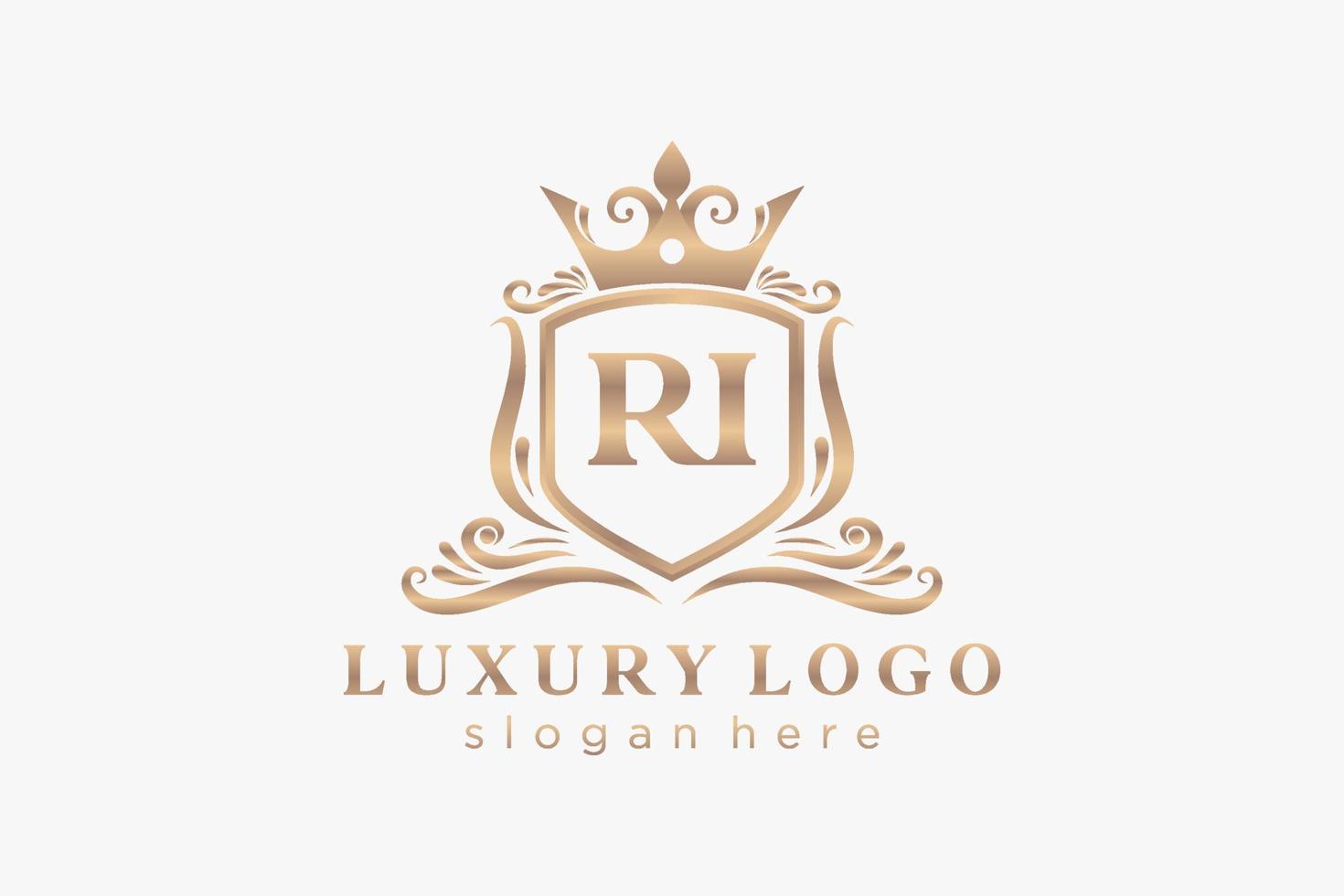 Royal Luxury Logo-Vorlage mit anfänglichem ri-Buchstaben in Vektorgrafiken für Restaurant, Lizenzgebühren, Boutique, Café, Hotel, Heraldik, Schmuck, Mode und andere Vektorillustrationen. vektor