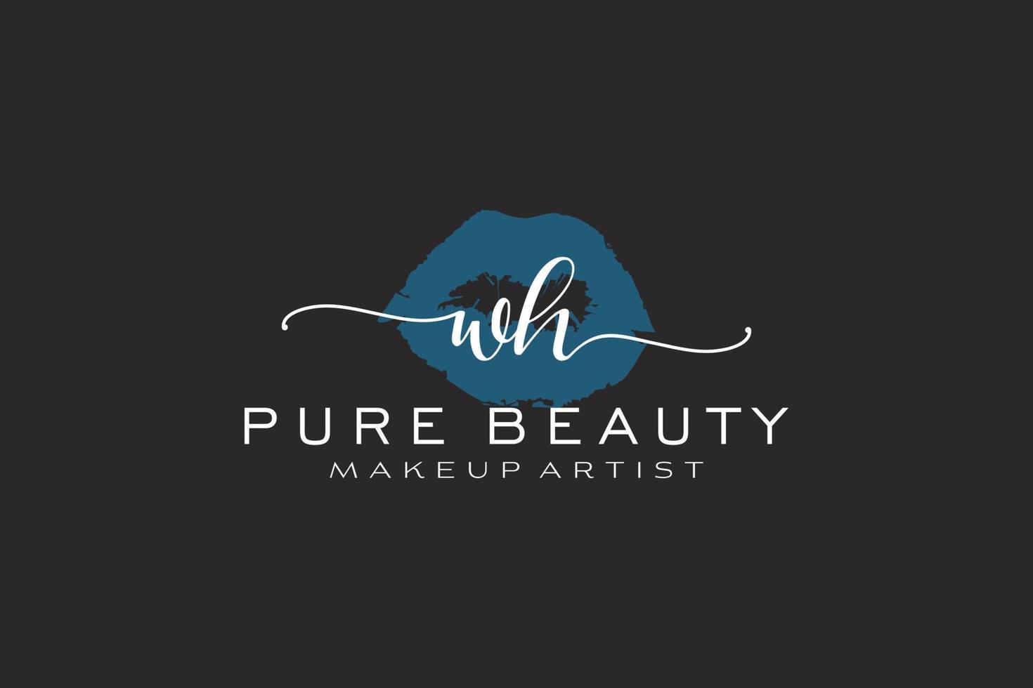 vorgefertigtes Logo-Design mit anfänglichen wh-Aquarelllippen, Logo für Make-up-Künstler-Business-Branding, errötendes Beauty-Boutique-Logo-Design, Kalligrafie-Logo mit kreativer Vorlage. vektor