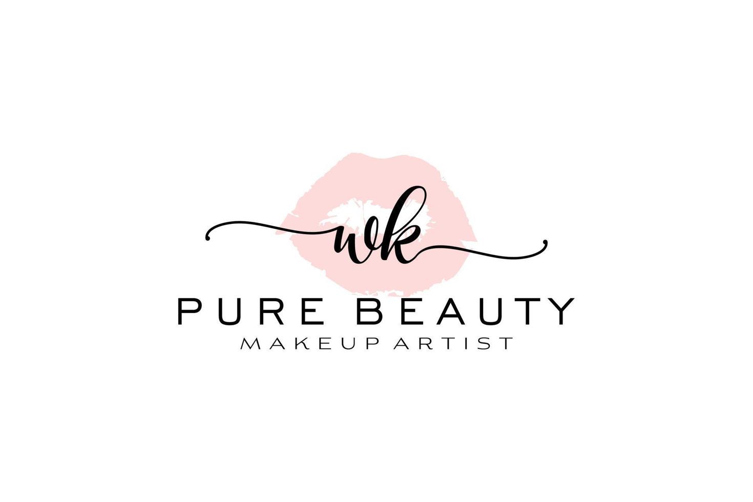 vorgefertigtes Logo-Design mit anfänglichen wk-Aquarelllippen, Logo für Make-up-Künstler-Business-Branding, errötendes Beauty-Boutique-Logo-Design, Kalligrafie-Logo mit kreativer Vorlage. vektor