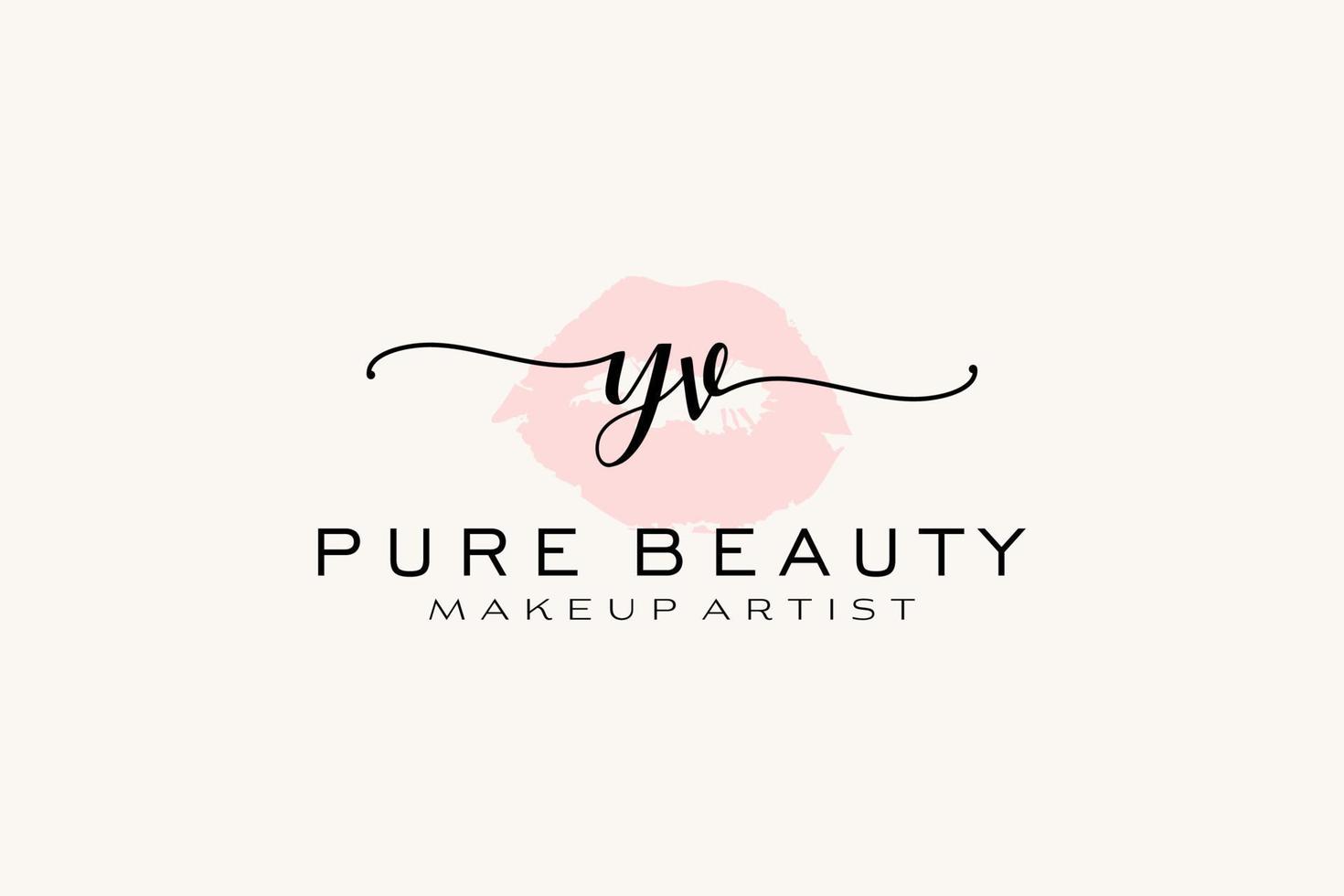 vorgefertigtes Logo-Design mit anfänglichen YV-Aquarelllippen, Logo für Make-up-Künstler-Business-Branding, Blush-Beauty-Boutique-Logo-Design, Kalligrafie-Logo mit kreativer Vorlage. vektor