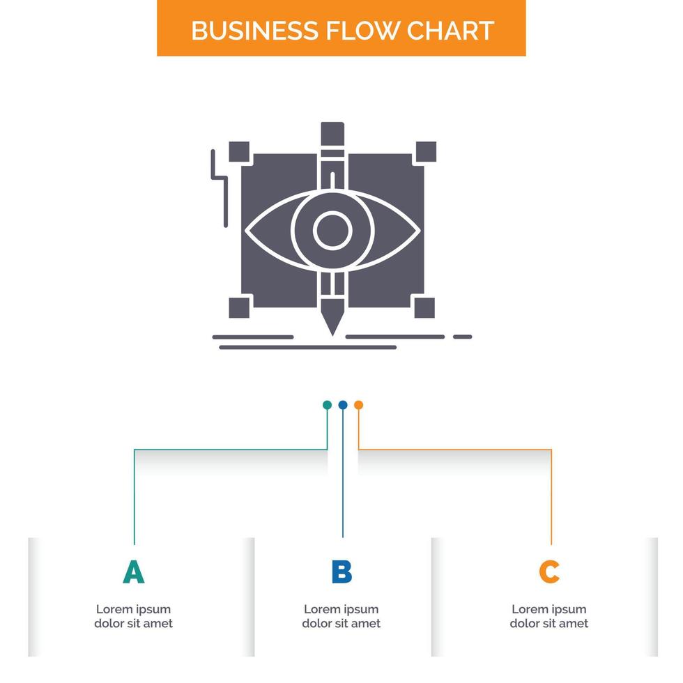 Entwurf. Entwurf. skizzieren. Skizzierung. visuelles Business-Flussdiagramm-Design mit 3 Schritten. Glyphensymbol für Präsentationshintergrundvorlage Platz für Text. vektor