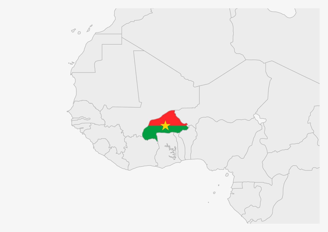 Burkina-Faso-Karte in den Farben der Burkina-Faso-Flagge hervorgehoben vektor