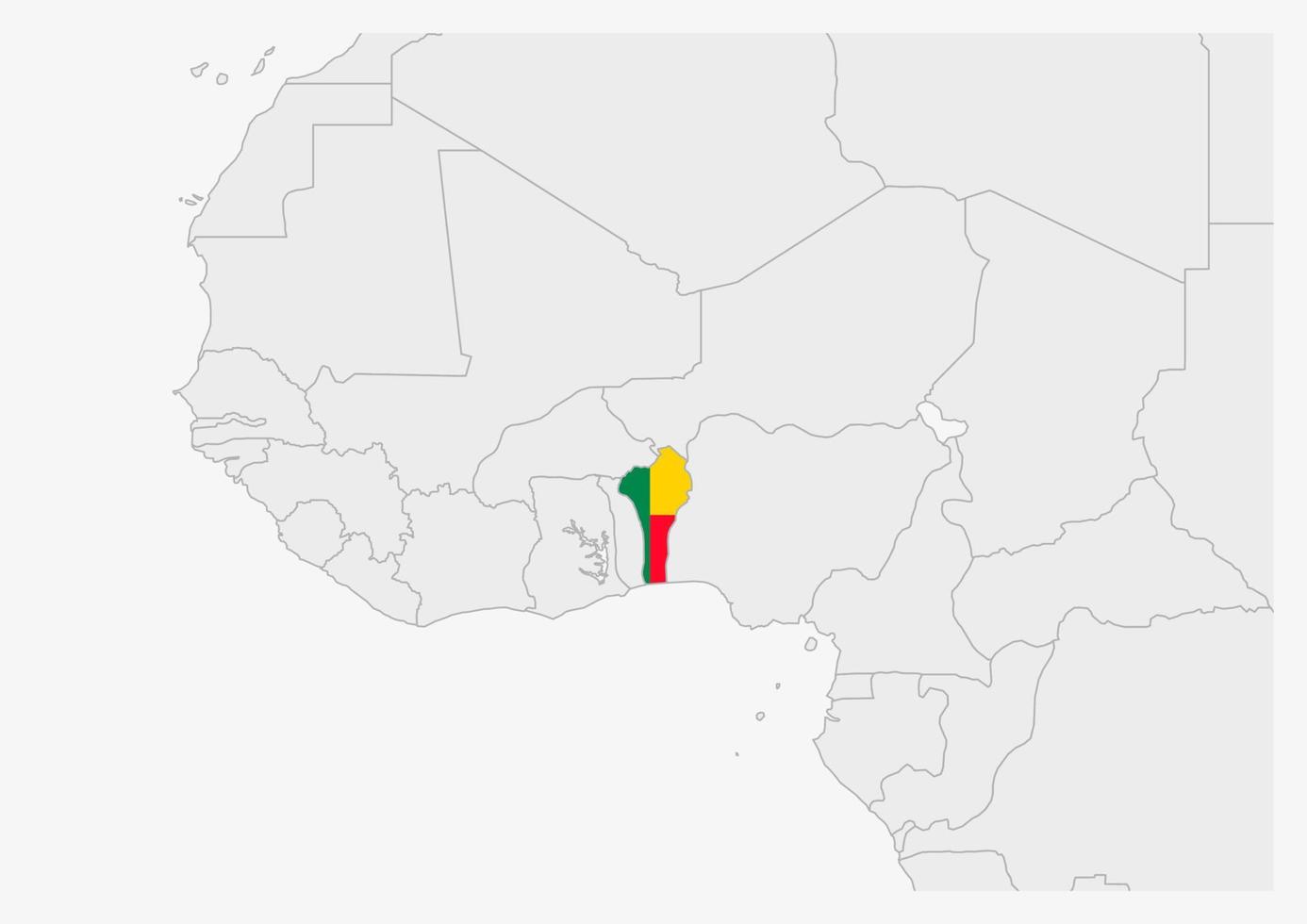 Benin-Karte in den Farben der Benin-Flagge hervorgehoben vektor