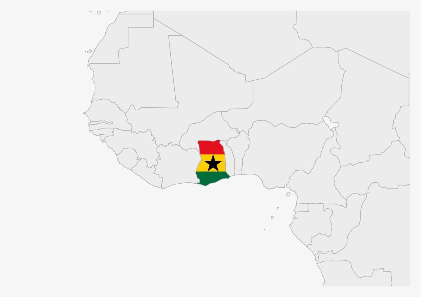 Ghana-Karte in den Farben der Ghana-Flagge hervorgehoben vektor