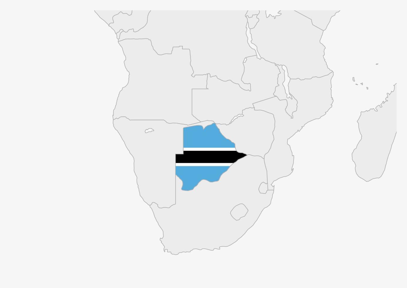 Botswana-Karte in den Farben der Botswana-Flagge hervorgehoben vektor