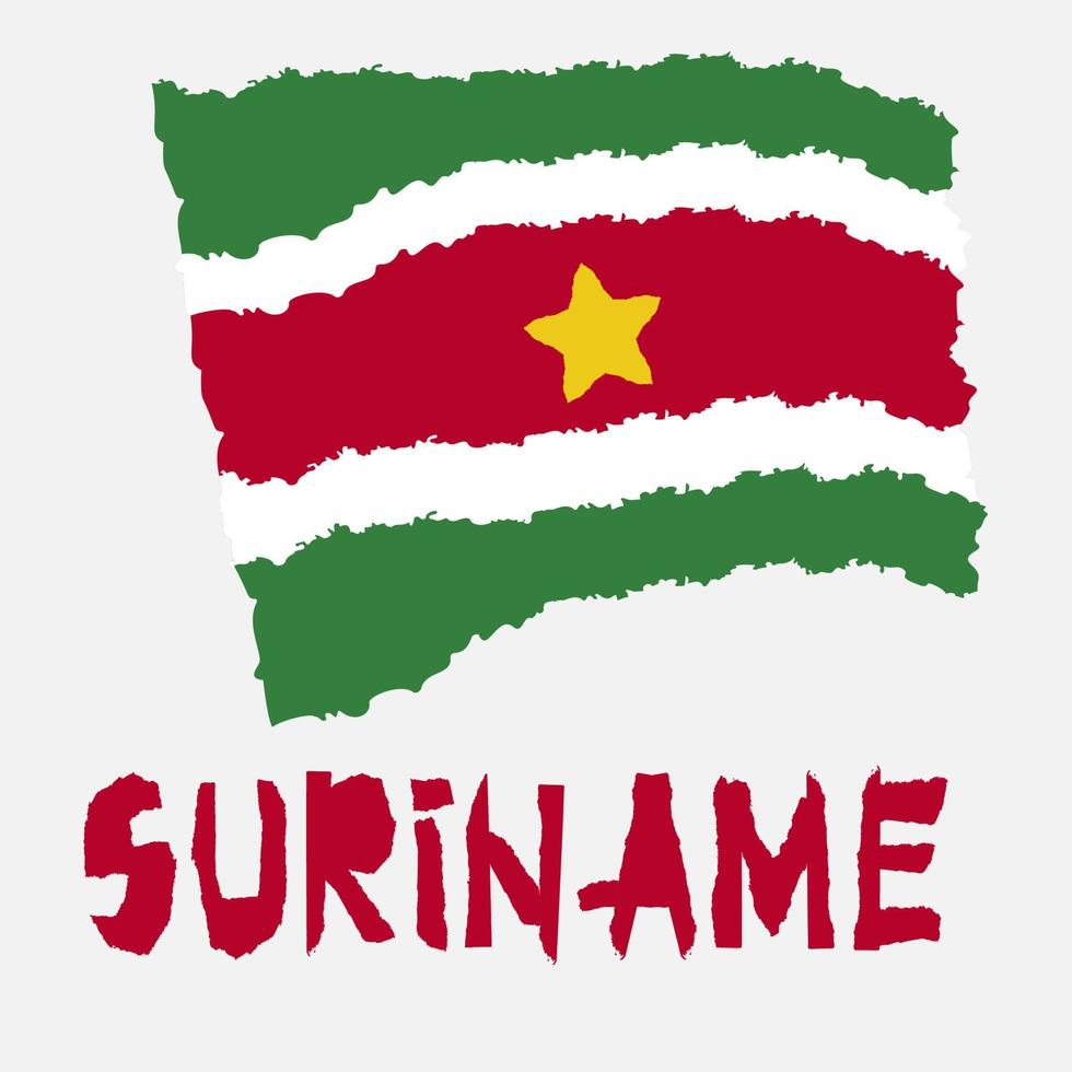 vintage nationalflagge von suriname in zerrissenem papier grunge textur stil. hintergrund des unabhängigkeitstages. isoliert auf weiß gute idee für retro-abzeichen, banner, t-shirt-grafikdesign. vektor