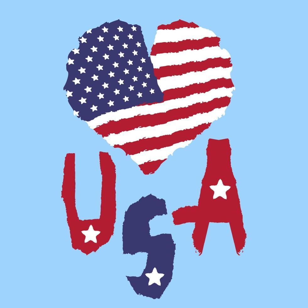 liebe usa, amerika. vintage nationalflagge in der silhouette des herzens zerrissenes papier grunge textur stil. hintergrund des unabhängigkeitstages. gute idee für retro-abzeichen, banner, t-shirt-grafikdesign. vektor