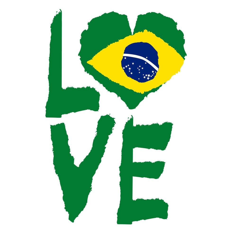 kärlek Brasilien, amerika. årgång nationell flagga i silhuett av hjärta trasig papper grunge textur stil. oberoende dag bakgrund. Bra aning för retro bricka, baner, t-shirt grafisk design. vektor
