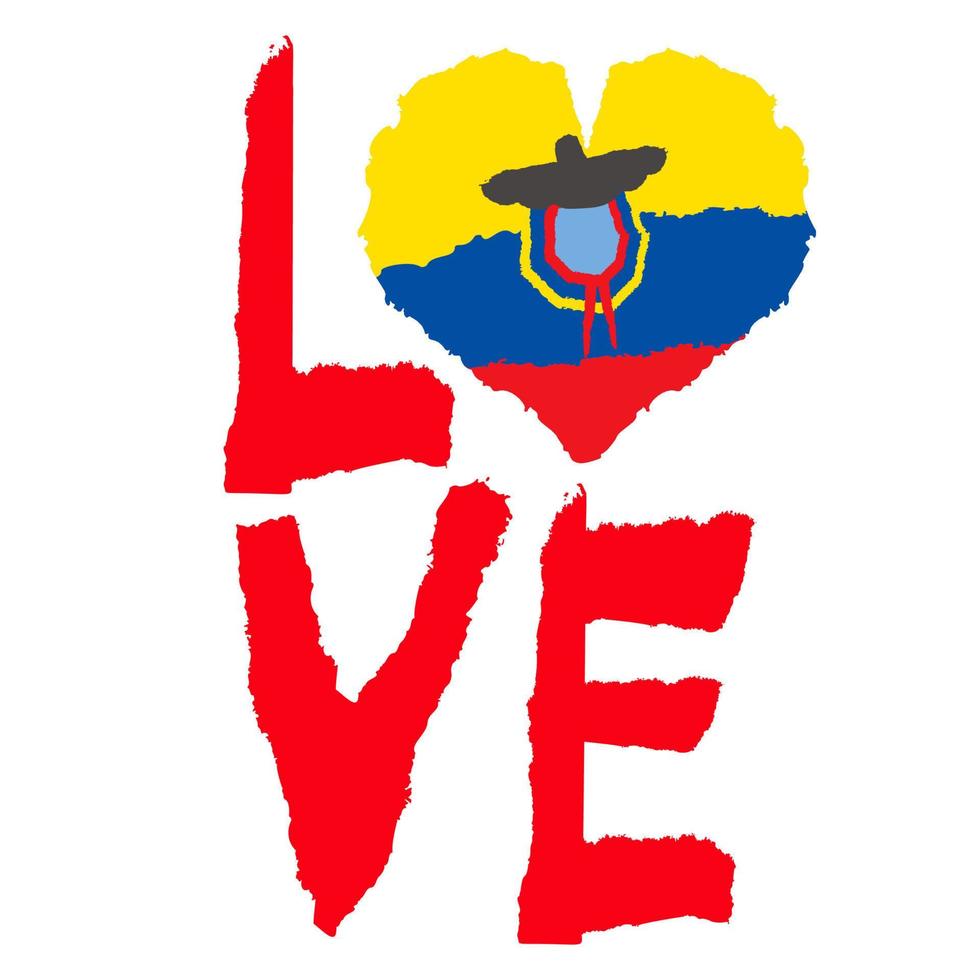 Liebe Ecuador, Amerika. vintage nationalflagge in der silhouette des herzens zerrissenes papier grunge textur stil. hintergrund des unabhängigkeitstages. gute idee für retro-abzeichen, banner, t-shirt-grafikdesign. vektor