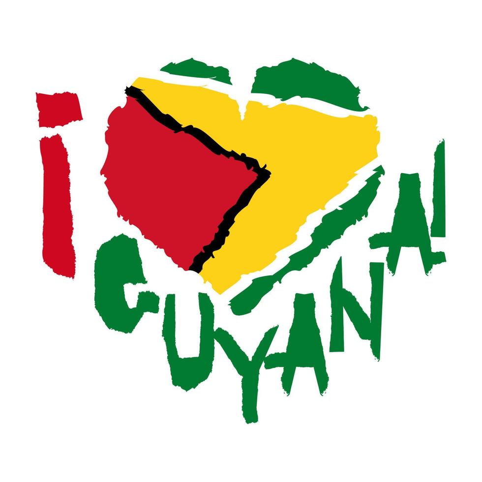 kärlek Guyana, amerika. årgång nationell flagga i silhuett av hjärta trasig papper grunge textur stil. oberoende dag bakgrund. Bra aning för retro bricka, baner, t-shirt grafisk design. vektor