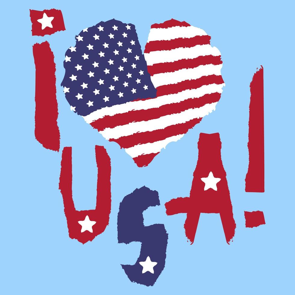 liebe usa, amerika. vintage nationalflagge in der silhouette des herzens zerrissenes papier grunge textur stil. hintergrund des unabhängigkeitstages. gute idee für retro-abzeichen, banner, t-shirt-grafikdesign. vektor