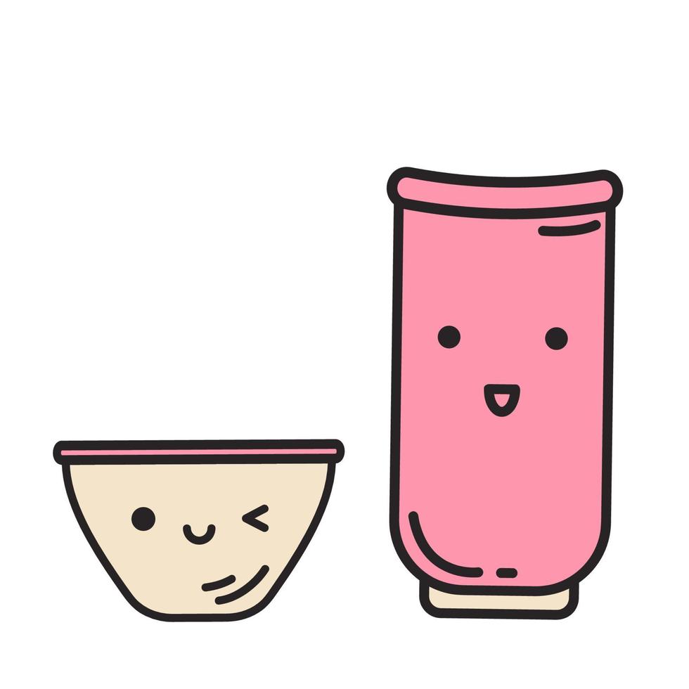 Teepaar für die Teezeremonie mit Gesicht. Kawaii-Charakter. Doodle-Stil vektor