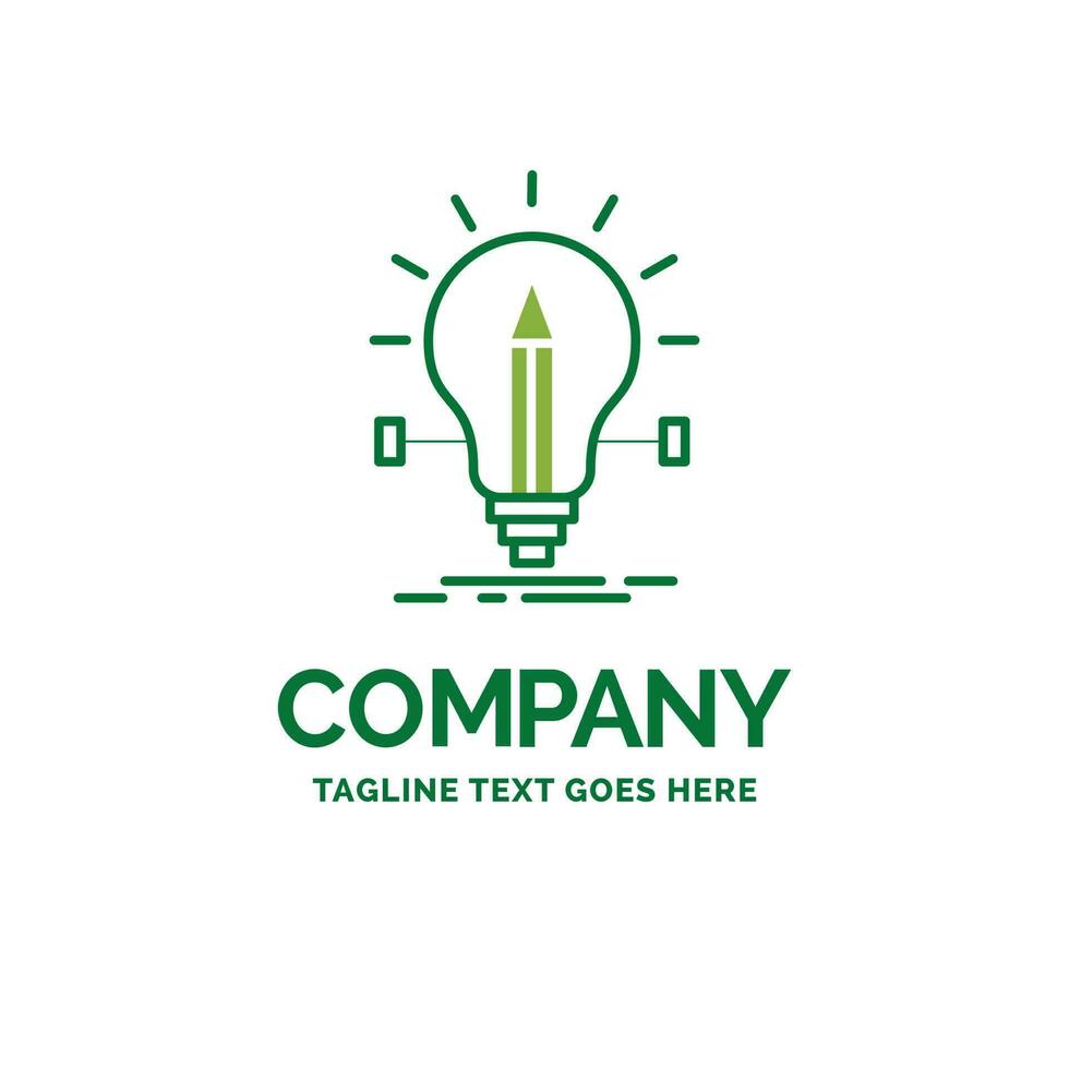 Glödlampa. kreativ. lösning. ljus. penna platt företag logotyp mall. kreativ grön varumärke namn design. vektor
