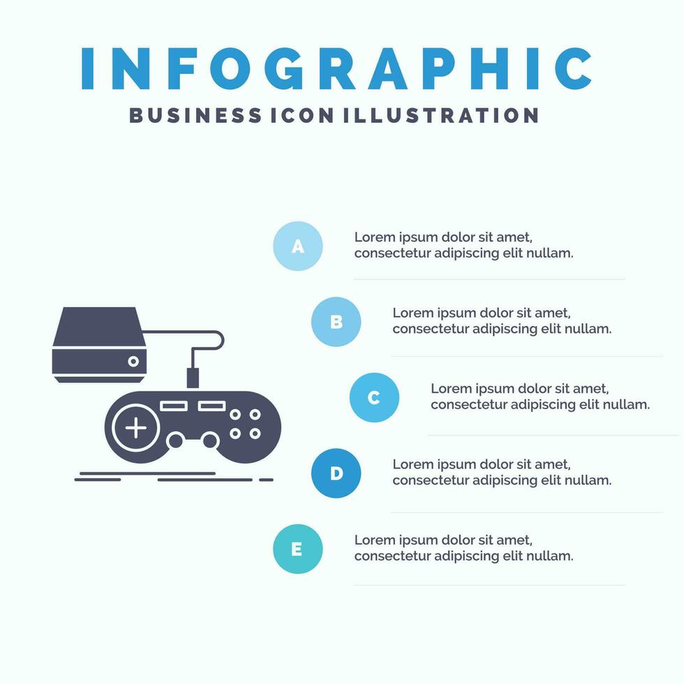 trösta. spel. spelande. playstation. spela infographics mall för hemsida och presentation. glyf grå ikon med blå infographic stil vektor illustration.
